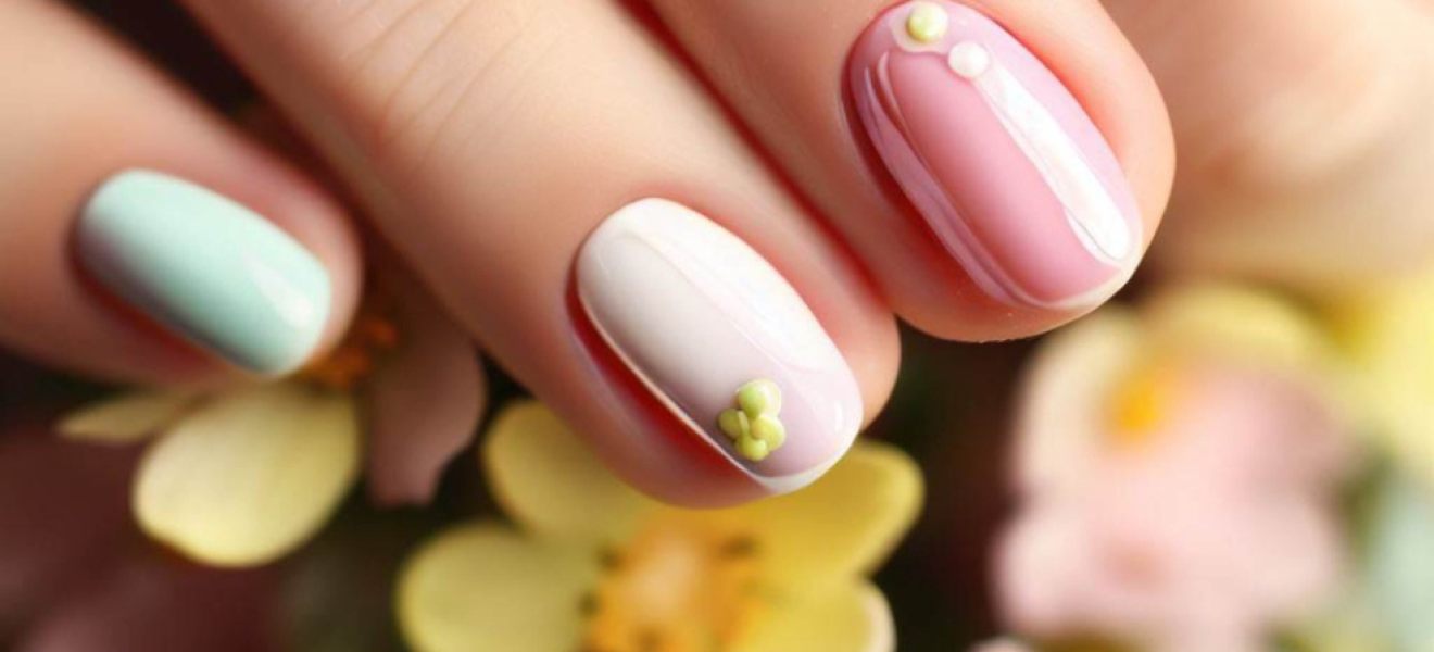 picture of spring nails with pastel colours and flowers on