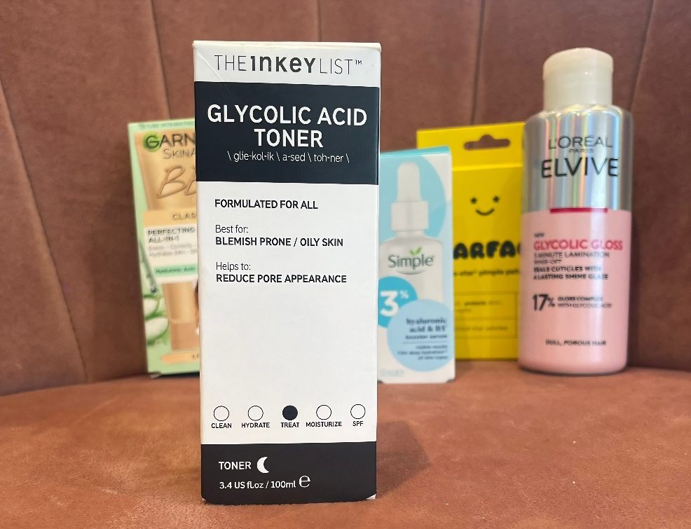 picture of teen beauty haul including The Inkey List Glycolic Acid Toner