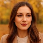 picture of a pretty brunette woman with autumn style make up in the woods