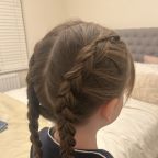 picture of a tween girl with a dutch braid plait perfect for school or sports