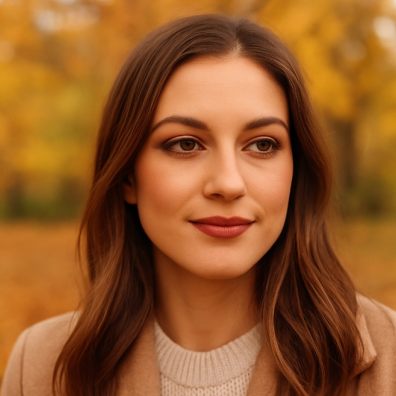 a pretty brunette woman with autumn style make up in the woods picture of a pretty brunette woman with autumn style make up in the woods